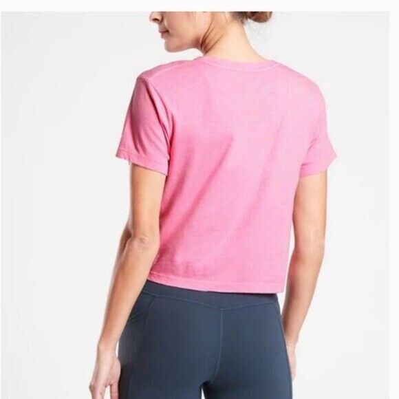 Athleta Organic Daily Crop Tee Glow Pink womens size XL crewneck short sleeve - Picture 2 of 9
